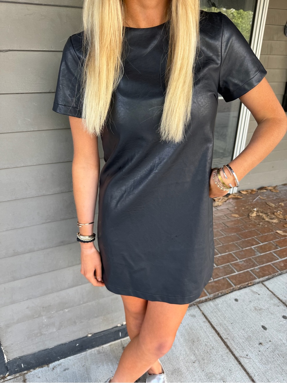 Olivaceous Black Faux-Leather Mini Dress